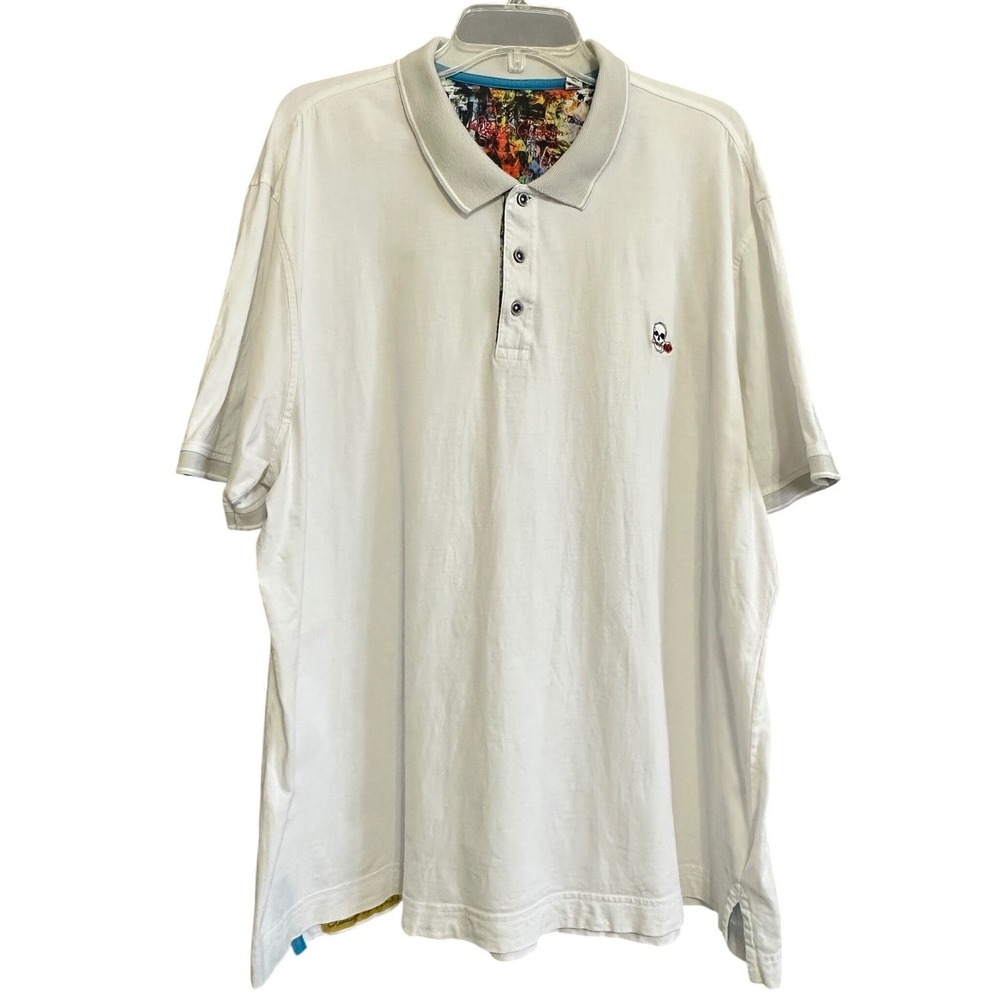 Robert Graham Skull‎ Rose Golf Polo Shirt White Classic Fit 4XL Mens Preppy